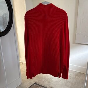 Red Ribbed Cowl Neck Sweater